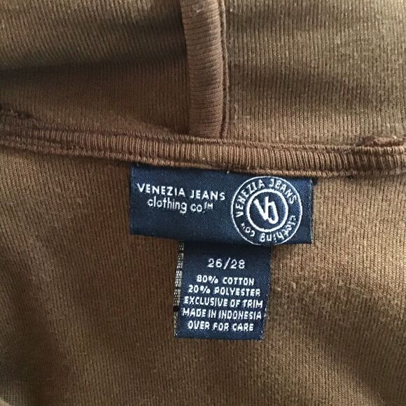 Venezia Jeans Velour Velvet Hoodie  26/ 28 Brown Jacket Pockets Zip Sporty - Picture 7 of 8